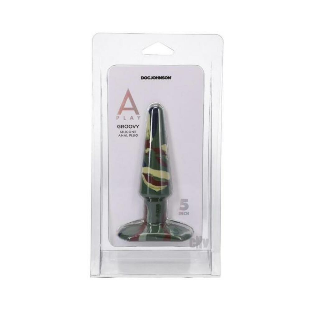 782421086640_1 A-play Groovy 5 In. Silicone Anal Plug Camouflage - Image 1