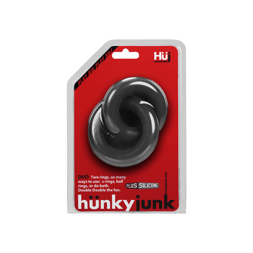 840215119704 Hunky Junk Duo Linked Cock & Ball Rings - Tar - Image 1