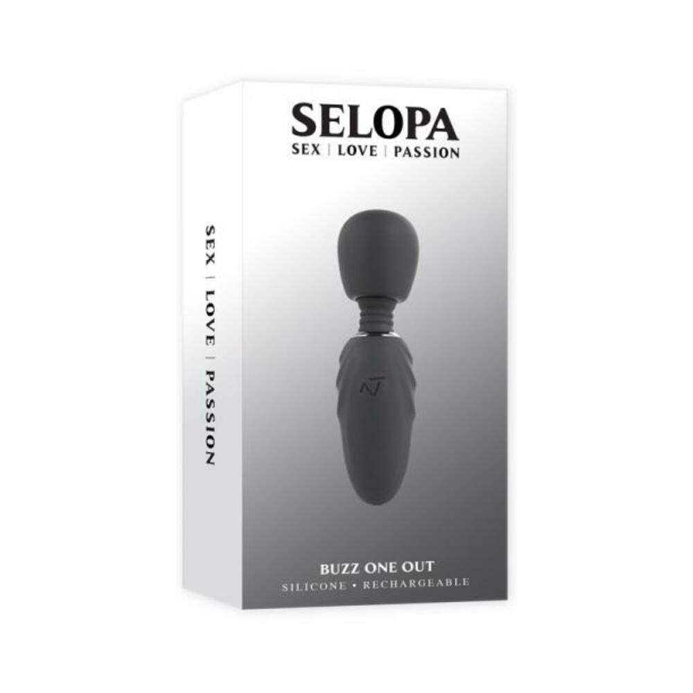 844477023304_1 Selopa Buzz One Out Rechargeable Silicone Mini Wand Vibrator Black - Image 1