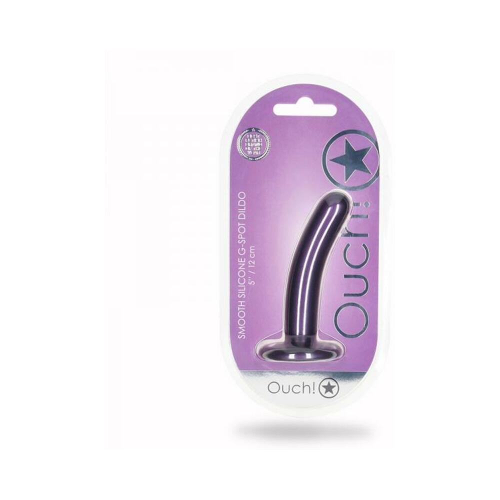 8714273493705_1 Shots Ouch! Smooth Silicone 5 In. G-spot Dildo Metallic Purple - Image 1