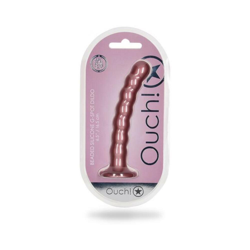8714273494757_1 Shots Ouch! Beaded Silicone 6.5 In. G-spot Dildo Rose Gold - Image 1