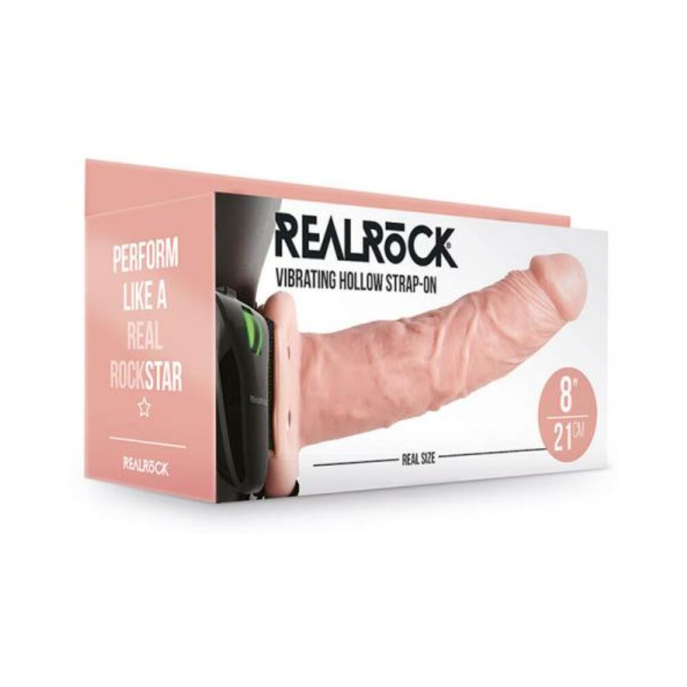 8714273521422_1 Realrock Vibrating Hollow Strap-on Without Balls 8 In. Vanilla - Image 1