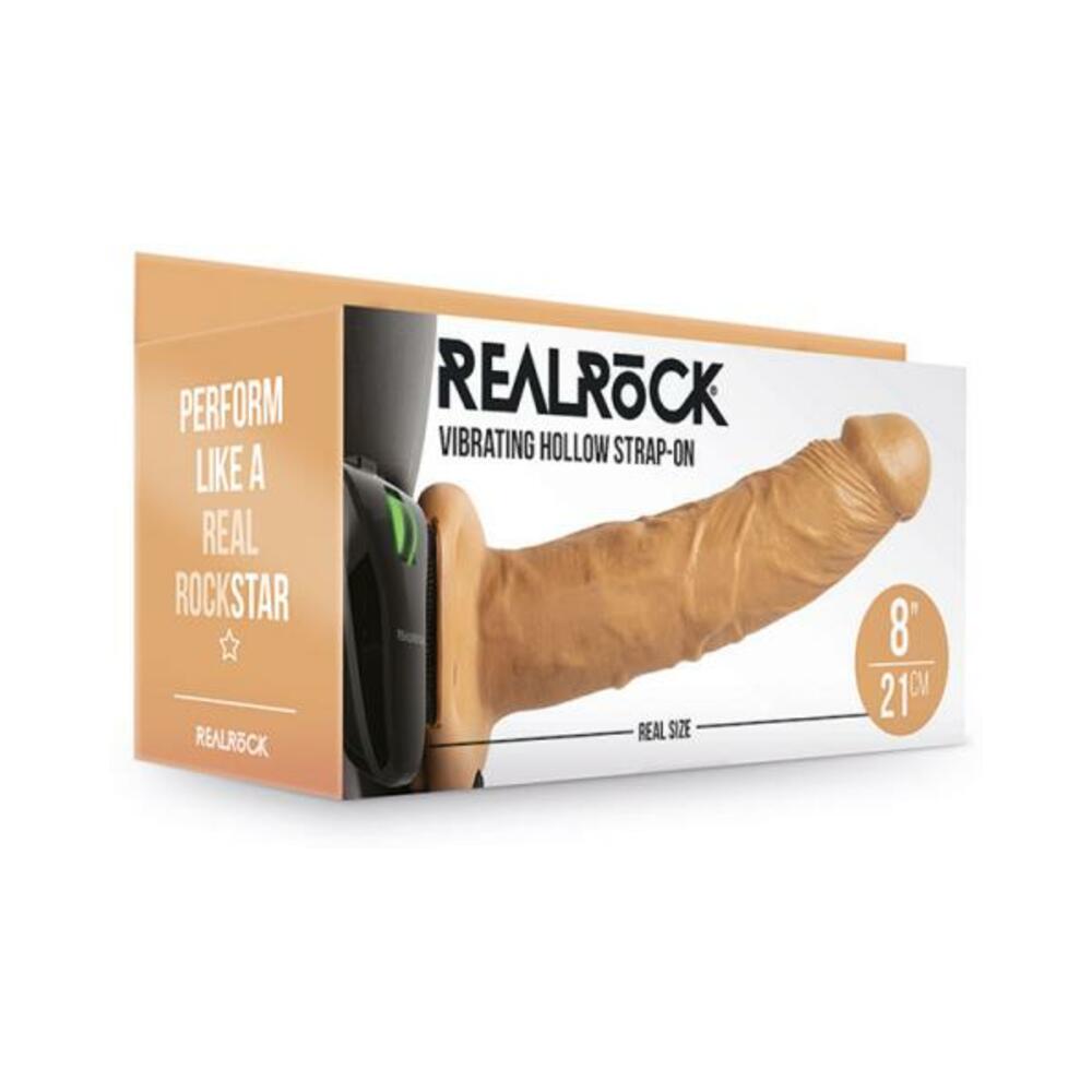 8714273521477_1 Realrock Vibrating Hollow Strap-on Without Balls 8 In. Caramel - Image 1