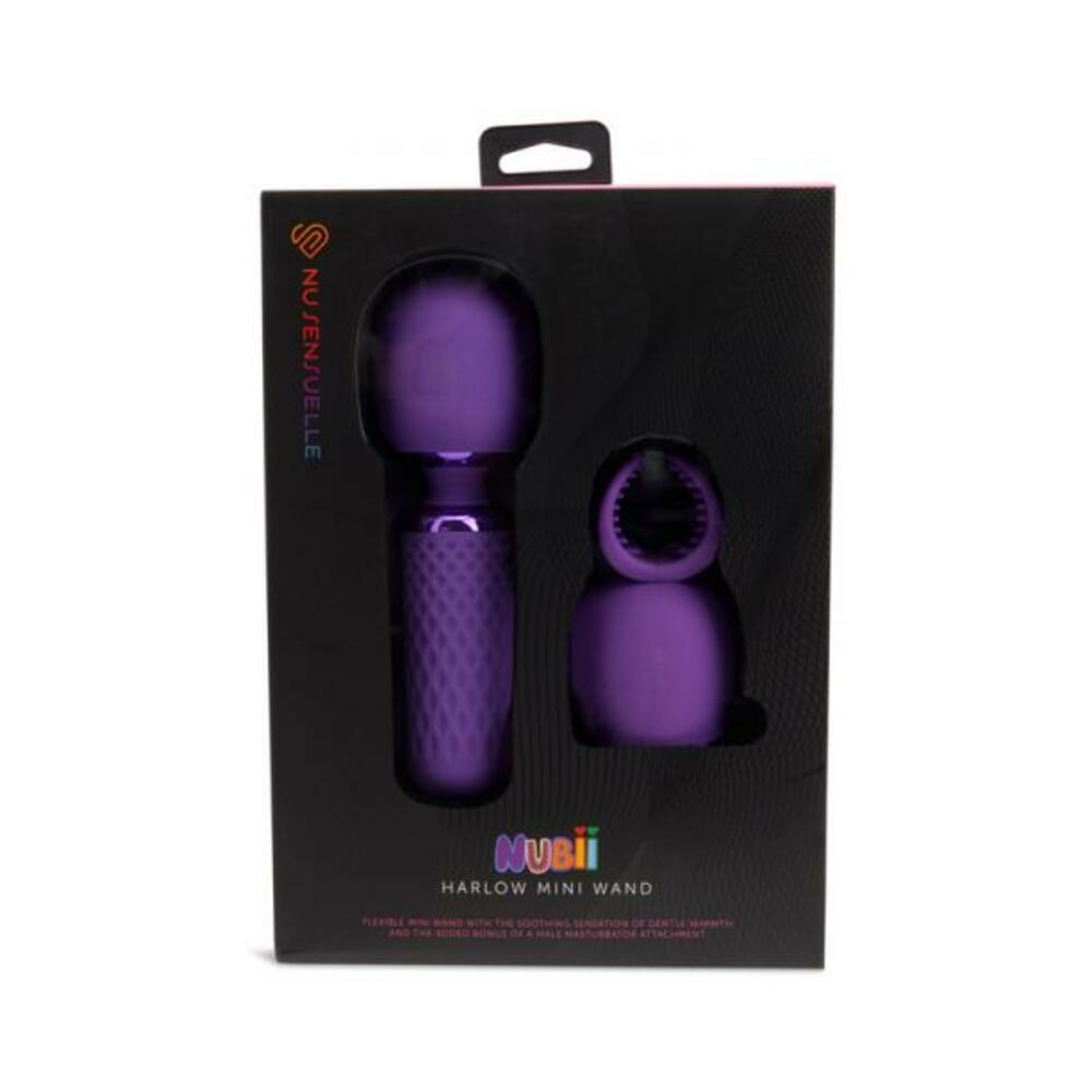 9342851003610_1 Nu Sensuelle Harlow Nubii Mini Wand W/ Masturbator Purple - Image 1