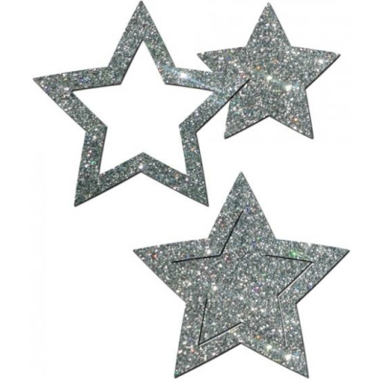 Pastease Glitter Peek A Boob Stars Silver Pasties