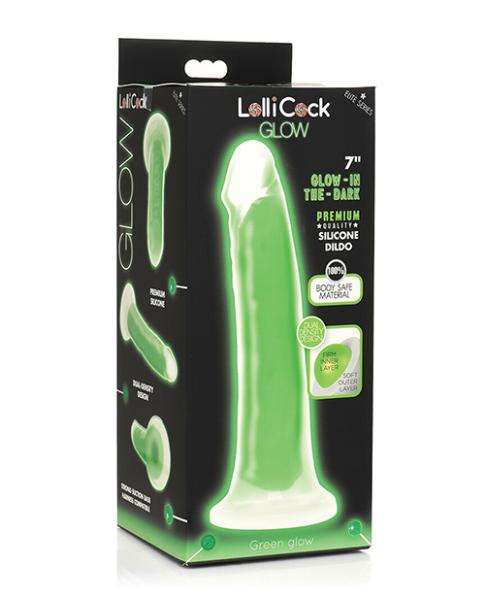 CNVELD-CN-14-0541-4263e7757e5d528 Curve Toys Lollicock 7" Glow In The Dark Silicone Dildo - Green - Image 1