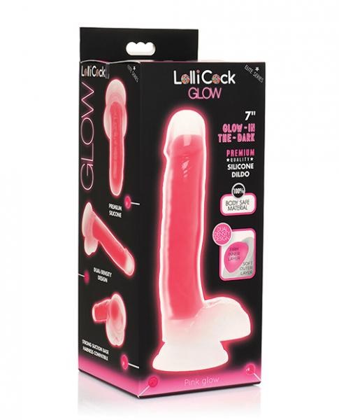 CNVELD-CN-14-0546-3363e775824e001 Curve Toys Lollicock 7" Glow In The Dark Silicone Dildo W/balls - Pink - Image 1