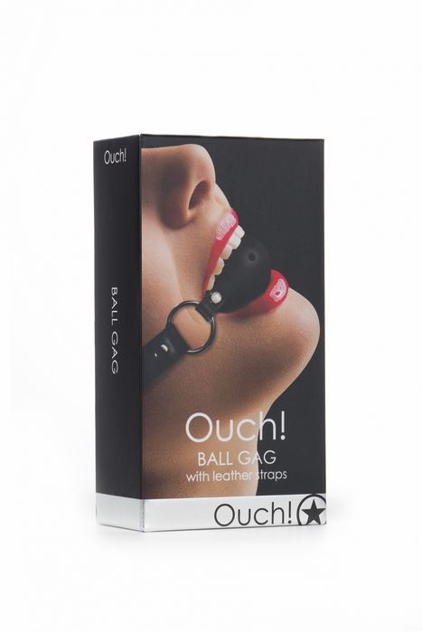 OU047BLKblackgagbox Shots Ouch Ball Gag w/Leather Straps - Black - Image 1