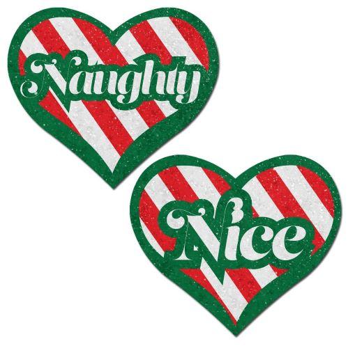 PASHRTNN55b87b5cb71845 Pastease Naughty & Nice Heart Green, Red & White Velvet Pasties - Image 1