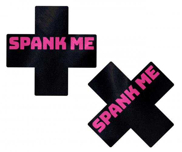 PASPLSSME55b7e7b50a9ffa Pastease Liquid Black Cross Pink Spank Me Pasties - Image 1