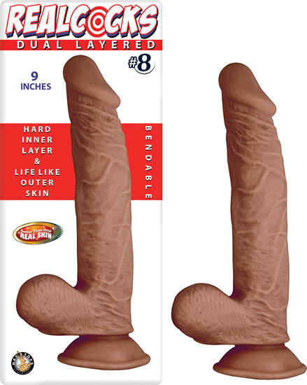 2787_2realcocksno8browndildowpkg Realcocks Dual Layered #8 - Brown - Image 1