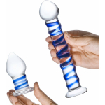 Glas 2-piece Double Penetration Glass Swirly Dildo & Butt Plug Set - Image 3