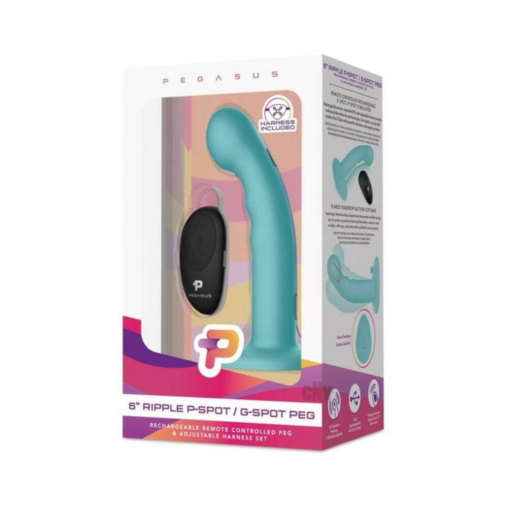 Pegasus Remote Control Ripple P-spot G-spot Peg Silicone Dildo With Harness 6 In.