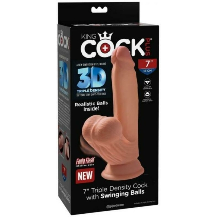 King Cock Plus 7 In. Triple Density Cock With Swinging Balls Tan