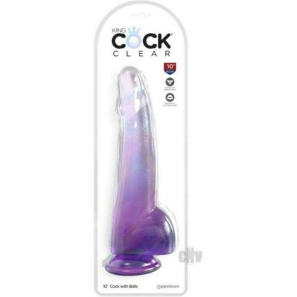 King Cock Clear With Balls 10inpurple