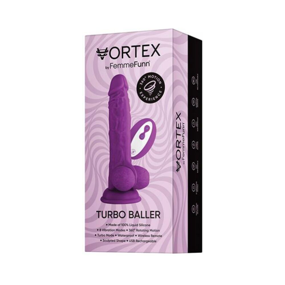 663546904128_1 Femmefunn Vortex Turbo Baller 2.0 Rotating And Vibrating Dildo Purple - Image 1