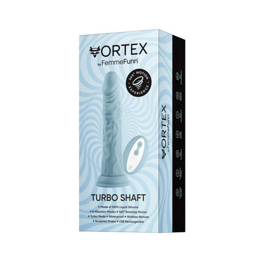 Femmefunn Vortex Turbo Shaft 2.0 Rotating And Vibrating Dildo Light Blue