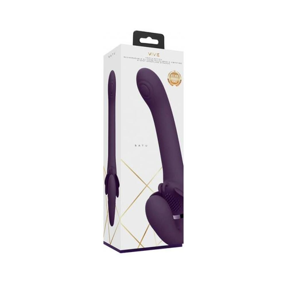 Vive - Satu Rechargeable Pulse-wave Triple-motor Silicone Strapless Strap-on - Purple