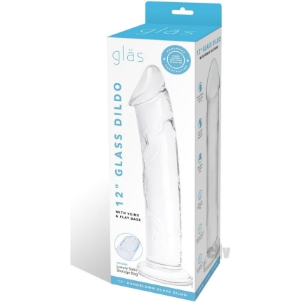 Dildo W/veins Flat Base Glass 12