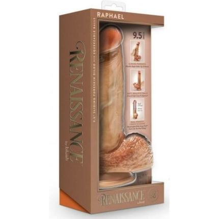 Renaissance Raphael Sliding Foreskin Dildo With Squeezable Balls 9.5 In. Tan