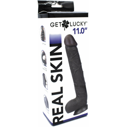 Get Lucky Real Skin 11 Dual Layer Dildo Dark Brown
