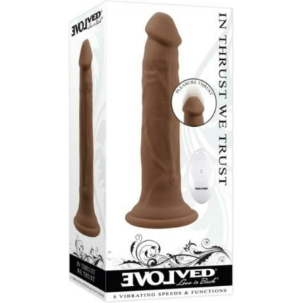 Evolved In Thrust We Trust Rechargeable Silicone Thrusting Vibrating Dildo With Remote Dark