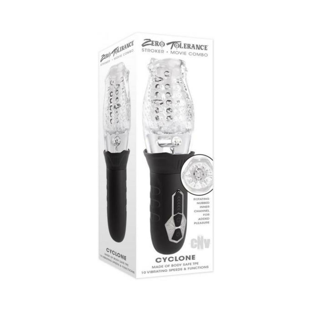 844477023137_1 Zero Tolerance Cyclone Rechargeable Vibrating Spinning Stroker Black Clear - Image 1