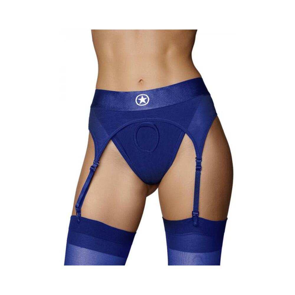 8714273053572_1 Ouch! Vibrating Strap-on Thong With Adjustable Garters Royal Blue Xs/s - Image 1