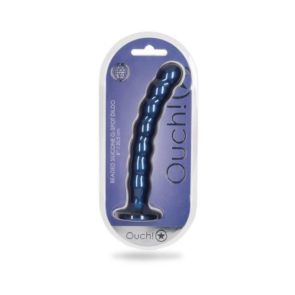 Shots Ouch! Beaded Silicone 8 In. G-spot Dildo Metallic Blue