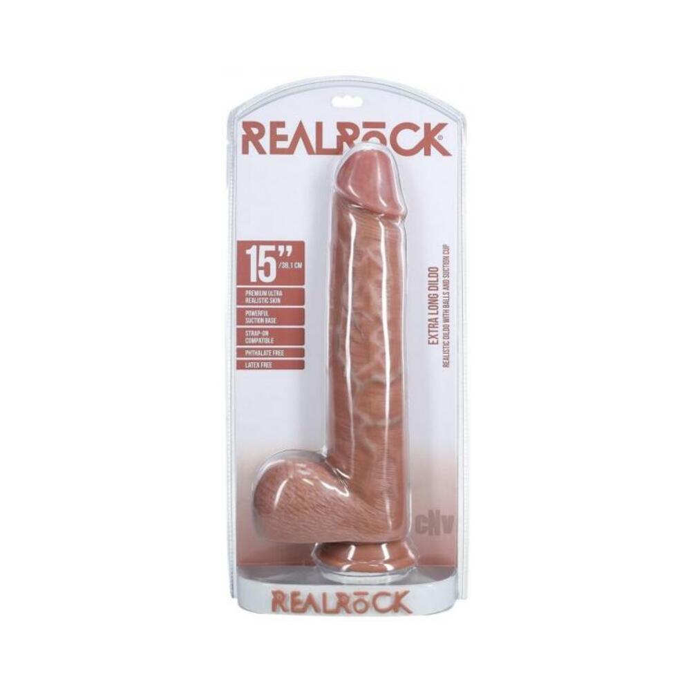 8714273505088_1 Realrock Extra Long 15 In. Dildo With Balls Tan - Image 1