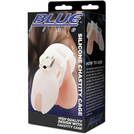 Blue Line Silicone Chastity Cage - White