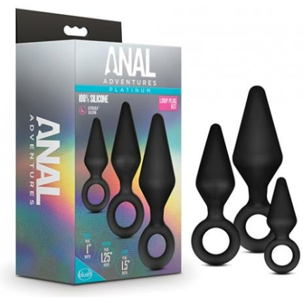 Blush Anal Adventures Platinum Silicone Loop Plug Kit - Black