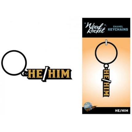 Wood Rocket He/him Keychain - Black/gold