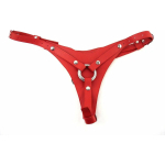 Leather Female Dildo Harness - RED