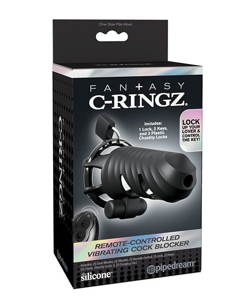 Fantasy C-Ringz Remote Controlled Vibrating Cock Blocker - Black