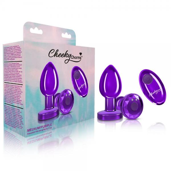 VBCC914964410302b64fb Cheeky Charms Vibrating Metal Plug Purple Medium W/ Remote - Image 1